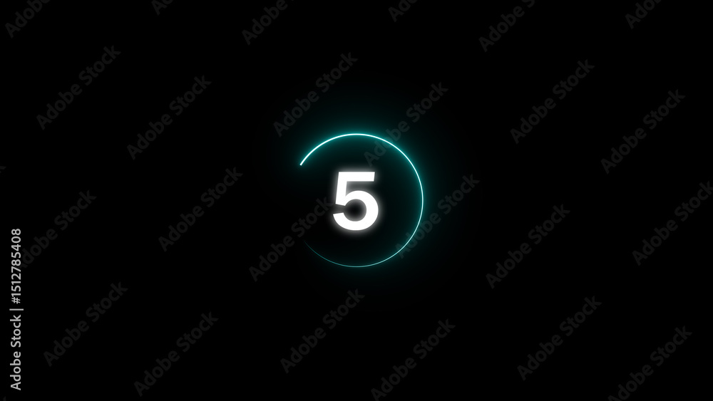 Poster digit 5 with teal glow in a dark backdrop a visual representation of number five illuminated with a 