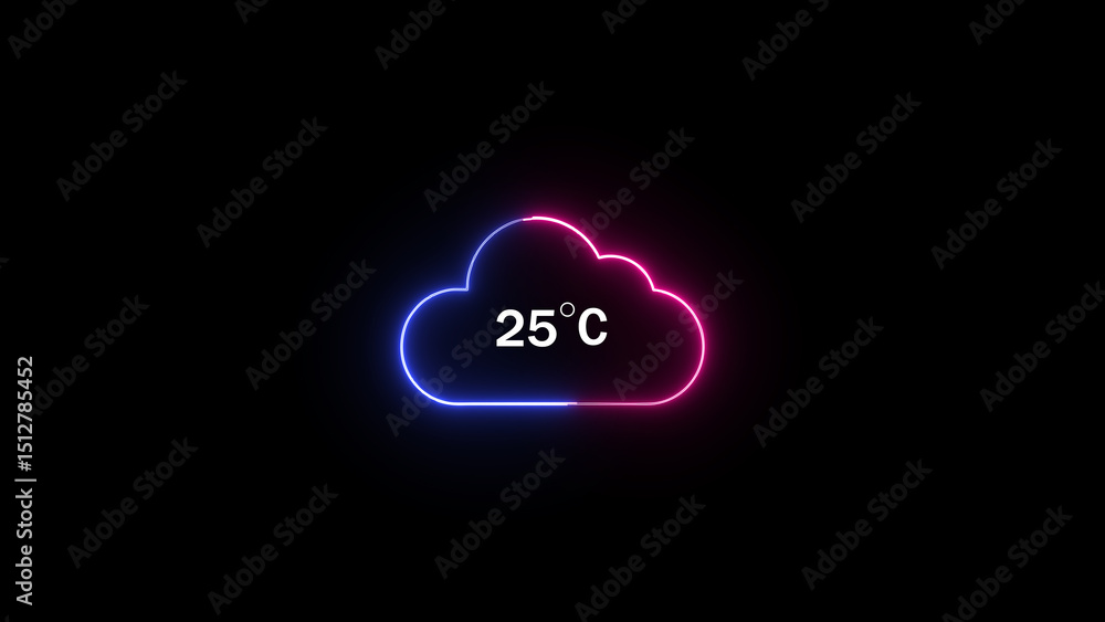 Aufkleber a neon cloud icon displaying twenty five degrees celsius against a black background ideal for weathe