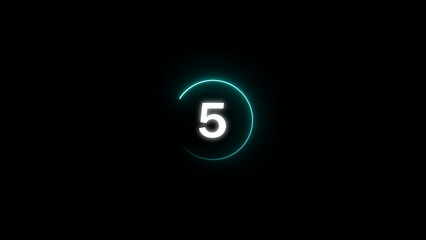 Digit 5 with teal glow in a dark backdrop a visual representation of number five illuminated with a circular neon element against a black canvas
