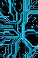 Abstract Digital Circuit Board Background Glowing Blue Lines and Nodes