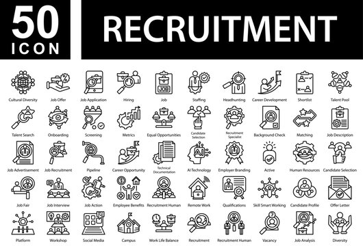 Recruitment Icon Collection and Symple Concept Outline vector