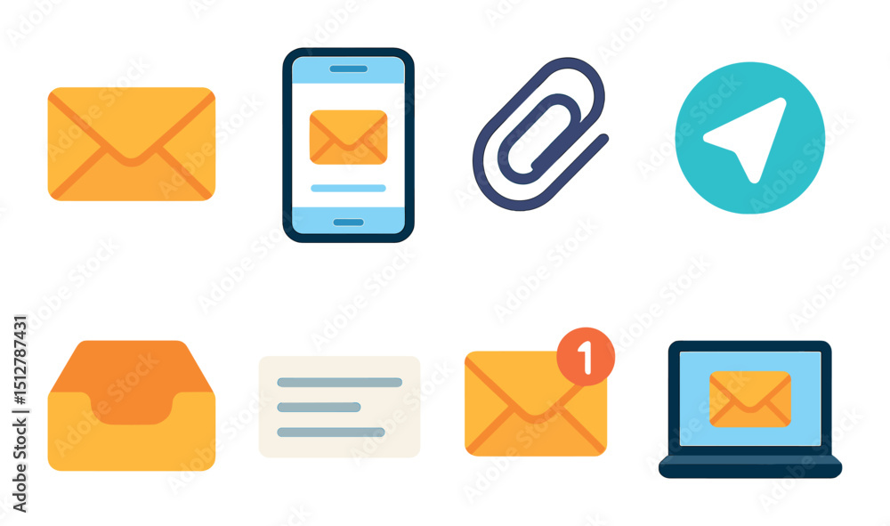 Poster modern email icon set: flat style communication and messaging symbols