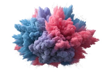 Pink blue purple color powder explosion isolated on white background