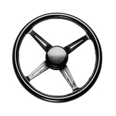 Naklejka premium Vintage Black Steering Wheel On White. Isolated Car Part For Restoration Projects And Classic Car Enthusiasts.