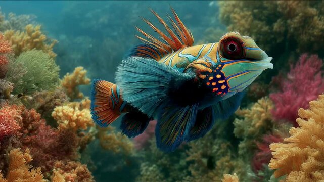 Vibrant Mandarin Fish in Coral Reef Habitat