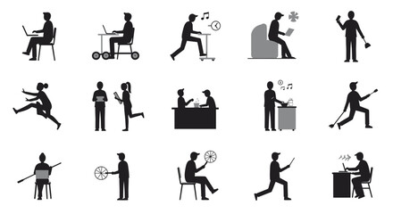 Obraz premium silhouette people, man, woman, cyclist, bicycle, walking, standing, sitting, various poses, detailed, high quality, photorealistic