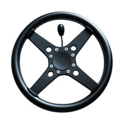 Obraz premium Modern Car Steering Wheel On White Background. Racing Style. Driver Cockpit Detail, Part Of The Interior.
