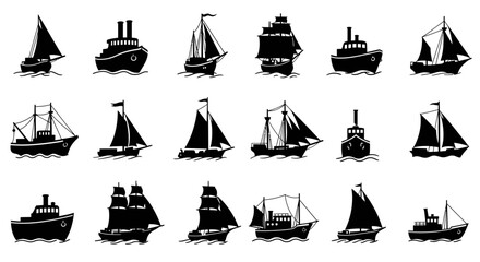 ship silhouette, black and white illustration, vintage ship, sailboat, wooden ship, pirate ship, galleon, schooner, clipper, steamship, sloop, brig, cutter, brigantine, carrack, caravel, xebec