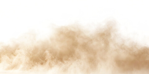 Dust sand soil smoke cloud particles isolated on transparent white background. Brown sandstorm smog sand dust explosion rising. Design elements for Compositing, covering, overlay, PNG