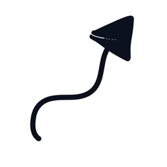 Playful black arrow doodle curving downward with a triangular tip and small line with dots inside. Simple and fun hand-drawn design ideal for decoration, highlighting, or creative communication.