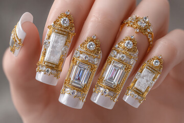 Nails Manicure Jewelry Fashion Beauty Crystals Glitter Gold Design Elegance Artistry Synthetic Decoration Style Gems Shine Luxury Modern Glamour Accessories Long Polished Details