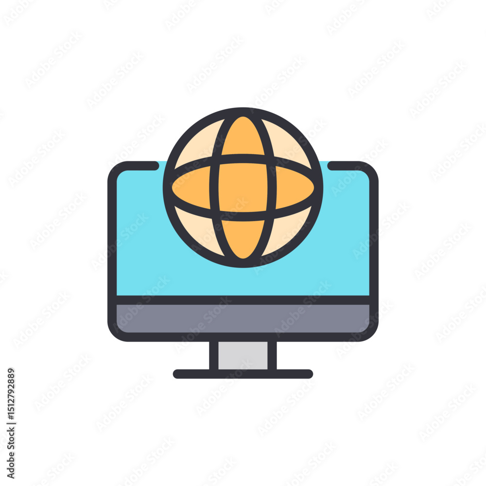 Poster global connection displayed on a monitor screen with transparent effect