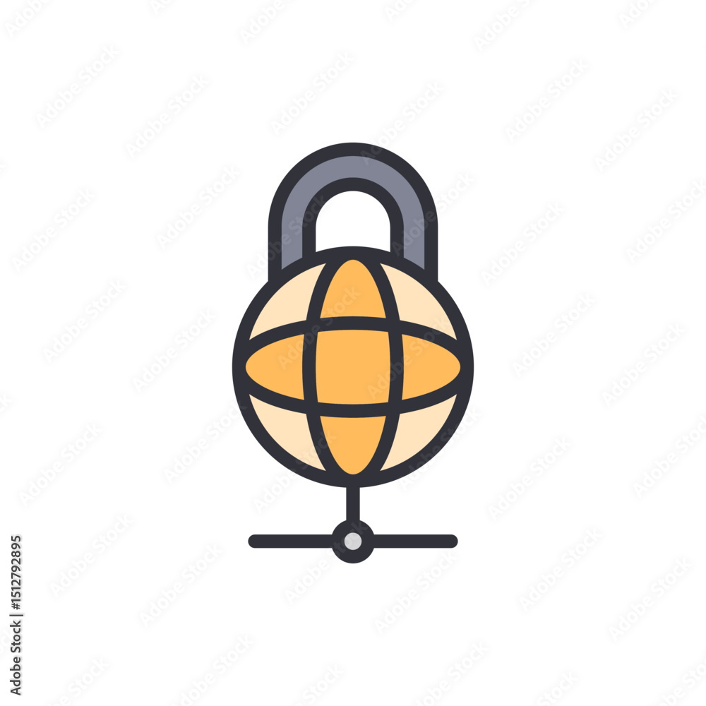 Poster global network security concept with padlock and globe design