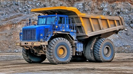 Giant Mining Dump Truck hauling earth and minerals in quarry Heavy industry concept.