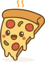 Hot melting cute pizza slice with pepperoni and cheese