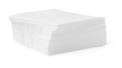 Stack of disposable paper handkerchiefs isolated on white