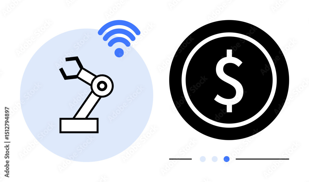 Aufkleber robotic arm with wireless signal and dollar symbol highlight automation benefits, tech integration, 