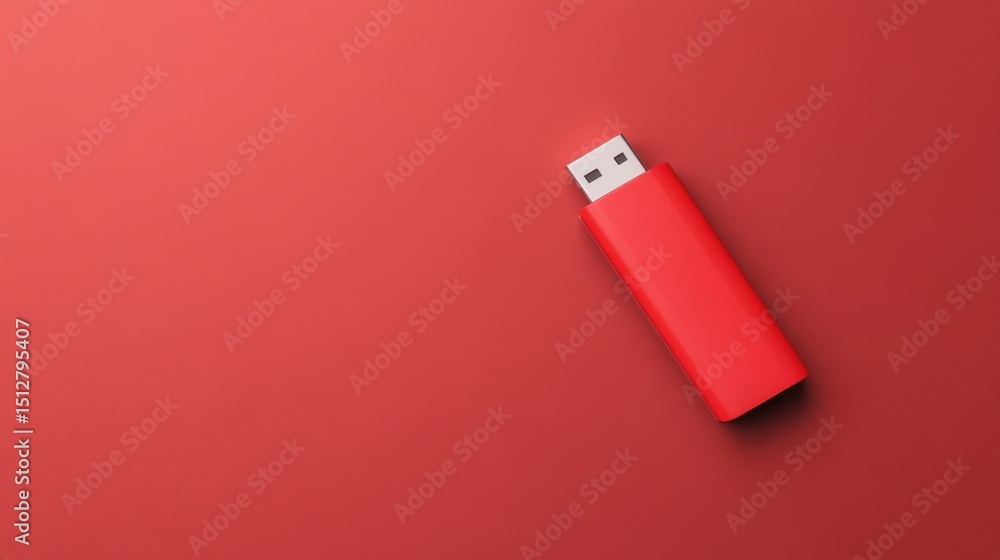 Poster red usb flash drive on a solid red background for technology concepts
