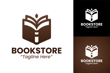 Elegant Brown Bookstore Logo Featuring Open Book Symbol with Customizable Tagline