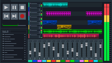 Digital audio workstation interface. Music production and editing software