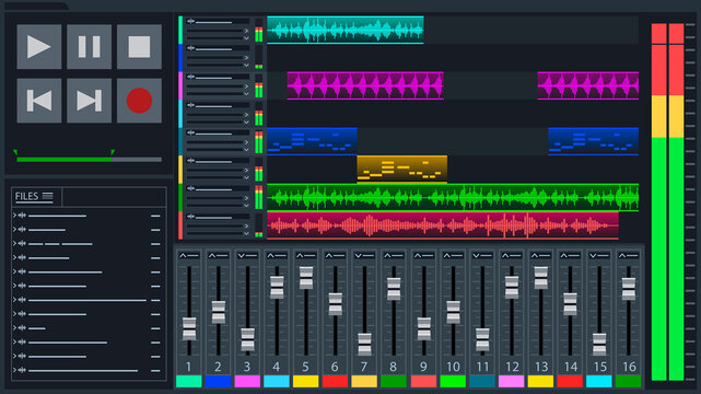 Digital audio workstation interface. Music production and editing software