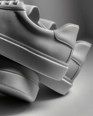 Modern Urban Grey Sneakers Footwear Collection Professional Studio Photography Minimalist Design Artistic Closeup Comfortable Lifestyle Lightweight Casual Fashion Iconic Stylish Unisex Pair