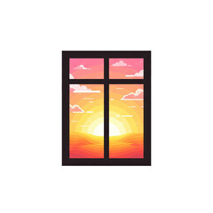 Fototapeta premium Sunset seen through window on transparent background