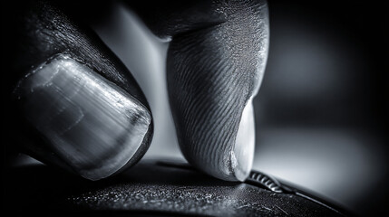Finger Sewing Closeup Detail Fabric Thread Blackandwhite Tactile Needle Hand Craftsmanship Artistry Manipulation Texture Precision Stitching Equipment Motion Skill Artisan Labor Workshop 