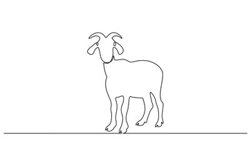 Continuous one line drawing of Goat. Single line drawing illustration of Muslim holiday sacrificing animals to God. Eid Al Adha Banner concept vector art. Doodle line illustration.