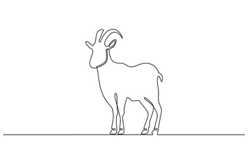 Obraz premium Continuous one line drawing of Goat. Single line drawing illustration of Muslim holiday sacrificing animals to God. Eid Al Adha Banner concept vector art. Doodle line illustration.