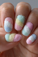 Nail Art Manicure Colorful Pastel Textured Sweet Cute Beauty Painted Decorative Fashion Fingernails Geometric Style Hand Polish Trendy Vibrant Rainbow Scheme Pink Blue Yellow Green Luxury Grooming 