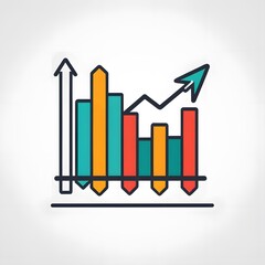 A bar graph icon with an upward arrow, representing finance and business success.

