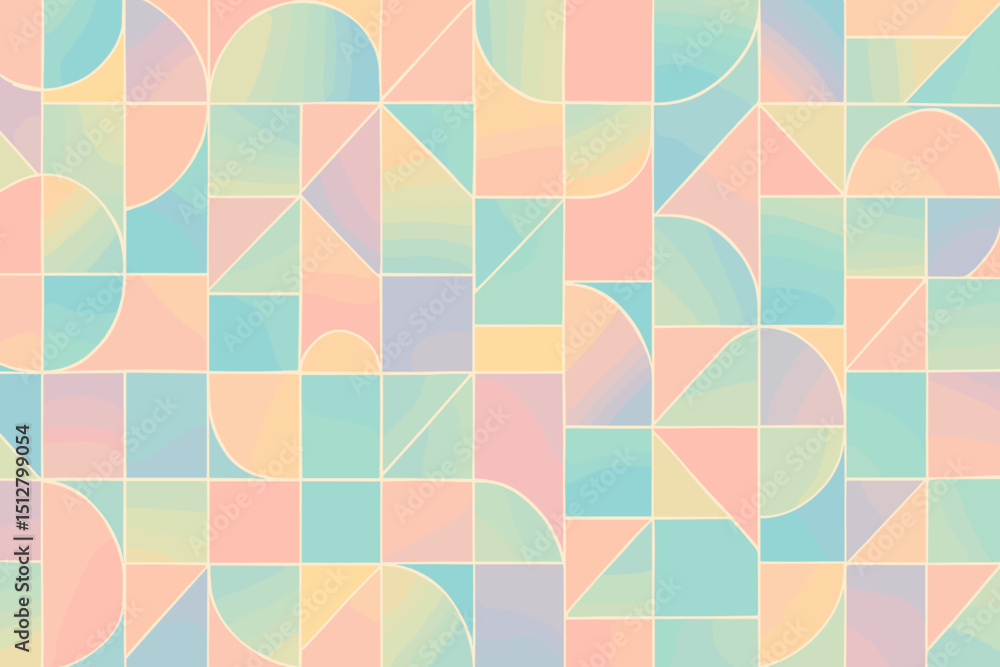 Poster pastel geometric pattern in soft colors and smooth shapes