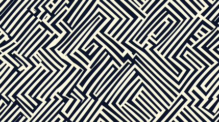 Abstract black and white geometric pattern with labyrinth design  