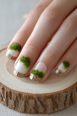 Manicure Design Green Nature Beauty Nail Art Modern Style Elegant Aesthetics Unique Texture Botanical Floral Fashion Detail Female Closeup Summer Natural Artistic Organic Trendy Lifestyle