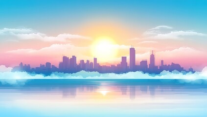 Fototapeta premium Cityscape Sunrise Sunset Pastel Colors