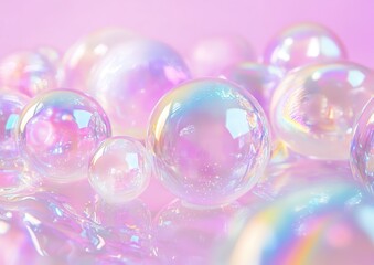 Close Up Of Cluster Of Pastel Pink Soap Bubbles