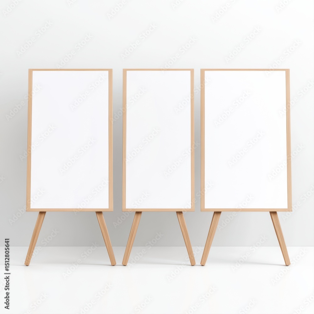 Poster blank easels for creative display in modern interior setting with minimal design