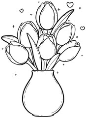 Bouquet of Tulips in a Vase Coloring Page