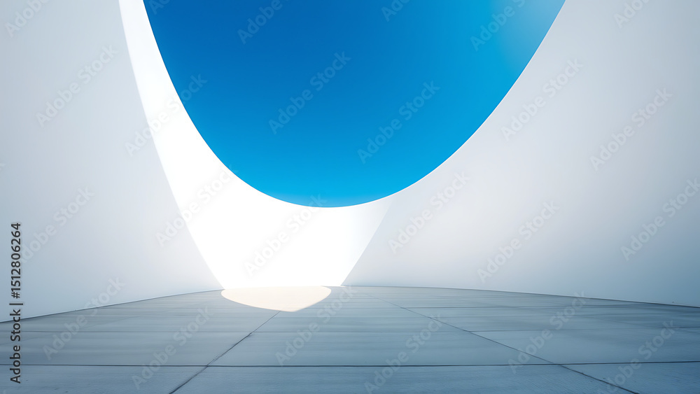 Poster modern architecture showcasing a striking contrast between pristine white curved walls and a vibrant