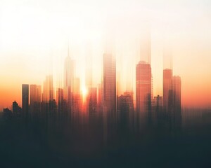 Fototapeta premium Sunrise Over Blurry City Skyline