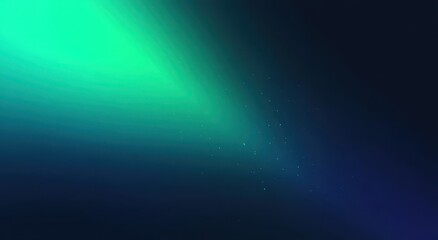 Abstract teal and dark blue gradient background with a bright green light source emanating from the upper left corner and subtle light particles dispersed across the darker areas