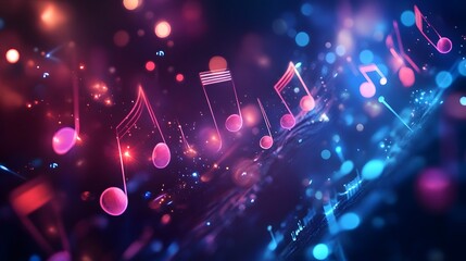 Digital musical notes in vibrant colors.