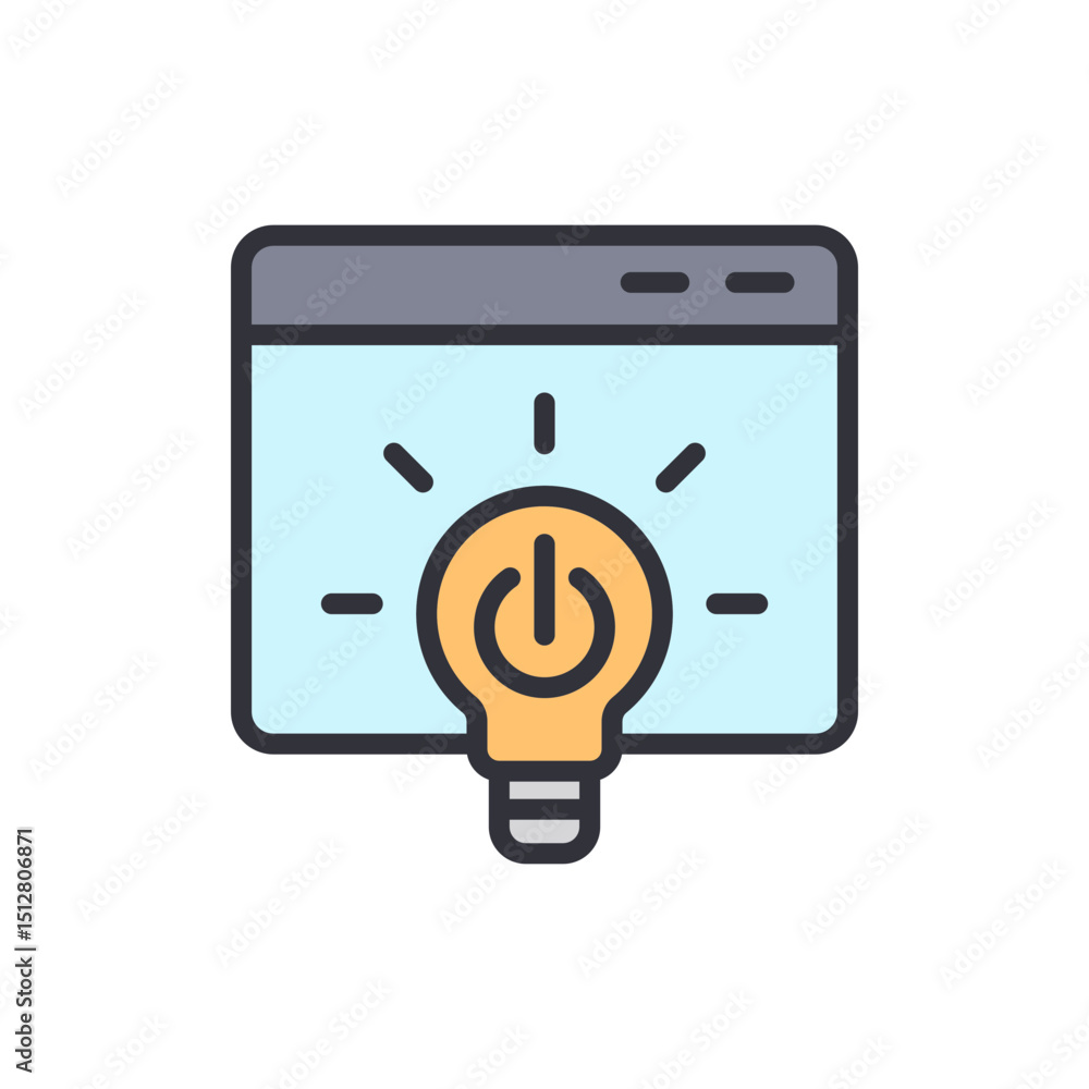 Poster creative website idea with a glowing lightbulb power button sign
