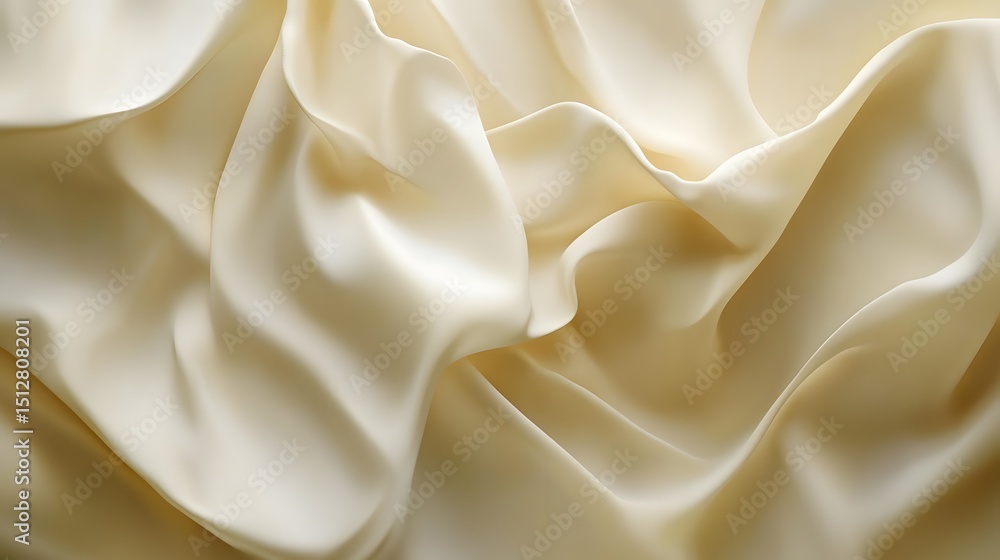 Poster close-up view of a light cream-colored fabric with flowing folds.