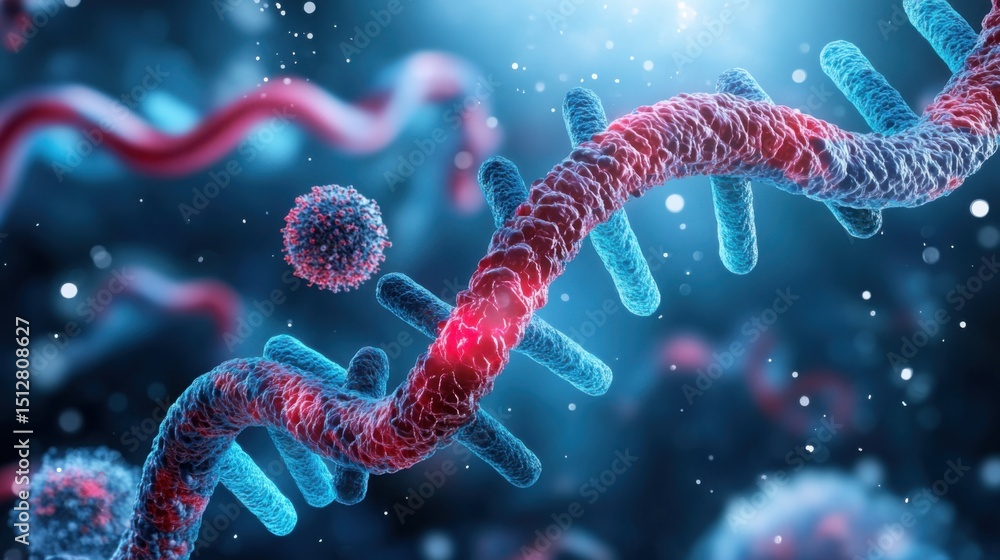 Poster detailed visualization of rna strand with viral elements and genetic structures