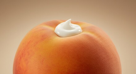 Fresh Peach with Cream on Beige Background