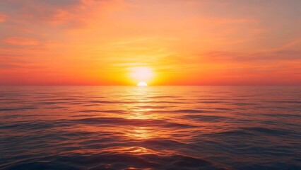 Fototapeta premium Fiery Sunset Over Calm Ocean Waters, Golden Hour Glow