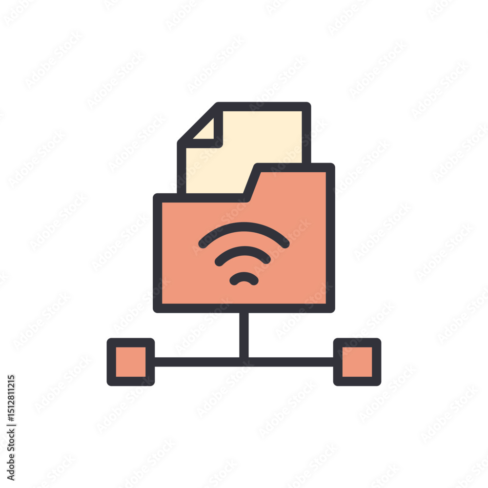 Poster stylized representation of a wireless data transfer and document folder