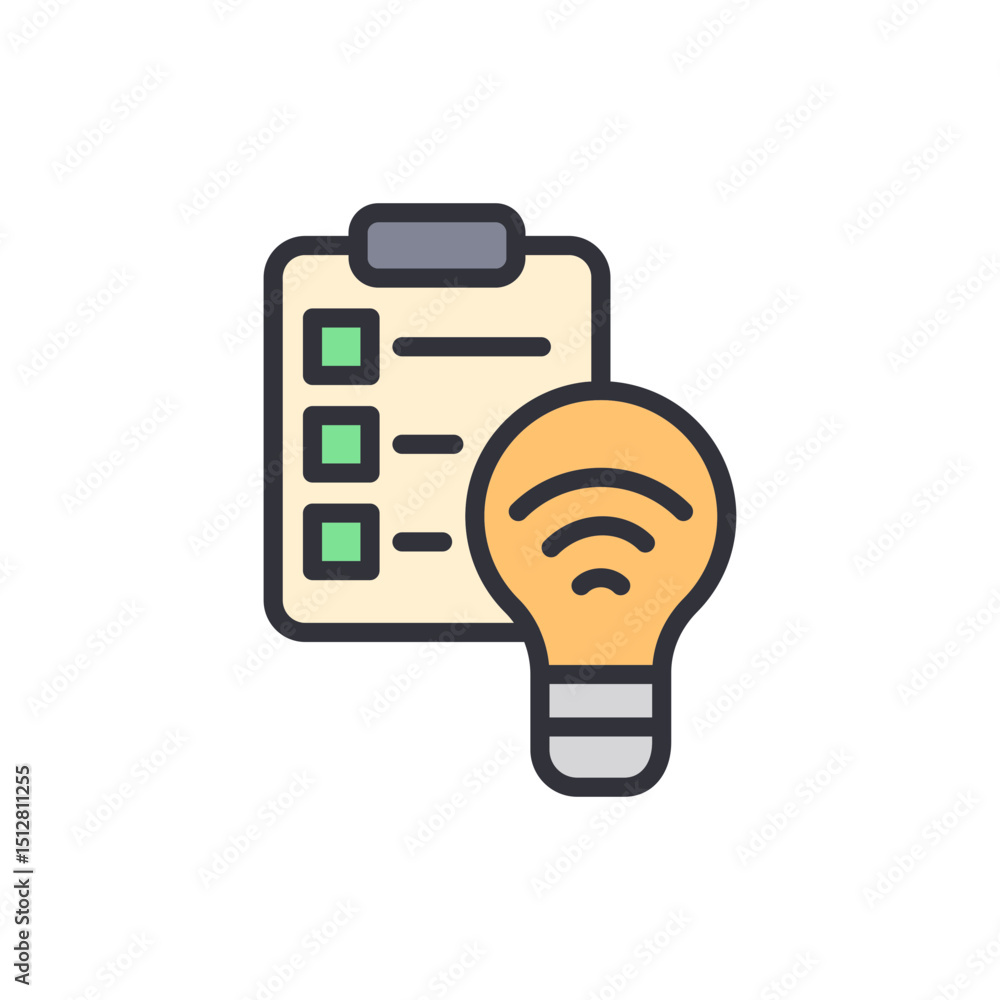 Aufkleber brainstorming ideas list with lightbulb and checklist icon concept
